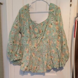 Torrid Mint Green Floral Peasant Blouse,Sz 2 NWT